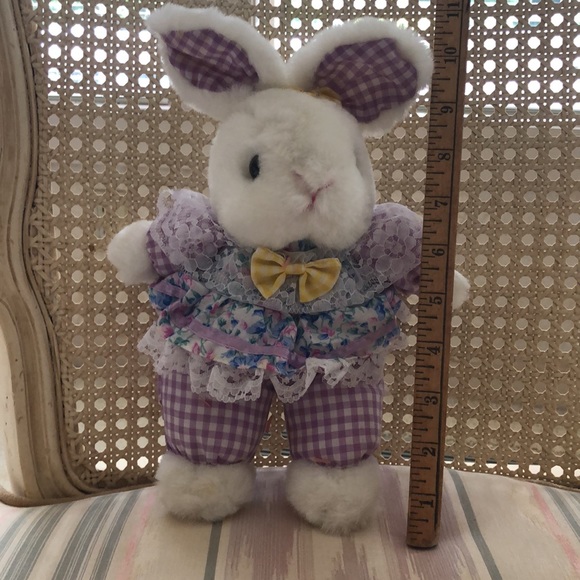 2 NWT Easter Bunny Rabbit White Wearing lace and gingham stuffed animals - Picture 4 of 16